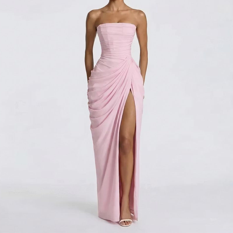 Asymmetrical Pleated Strapless Dress