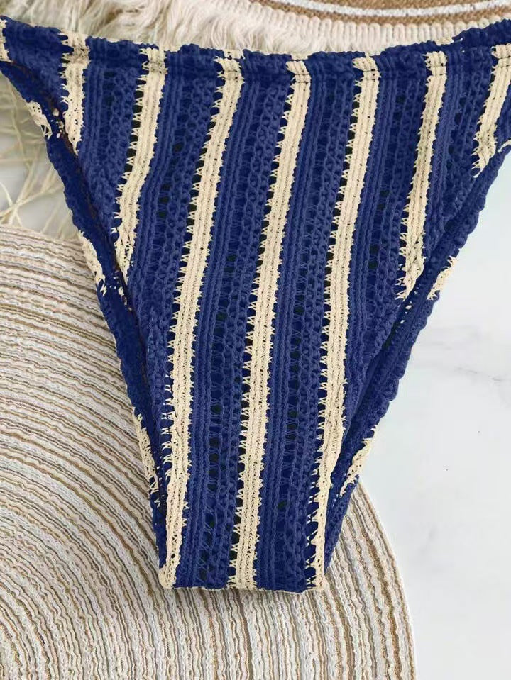 2Fashion Sexy Lace-up Striped Three-piece Swimsuit Women