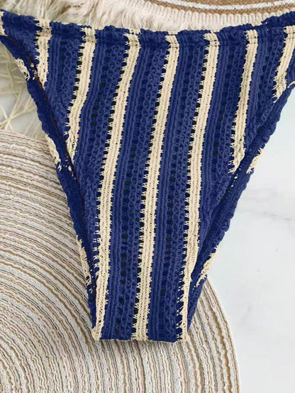 2Fashion Sexy Lace-up Striped Three-piece Swimsuit Women