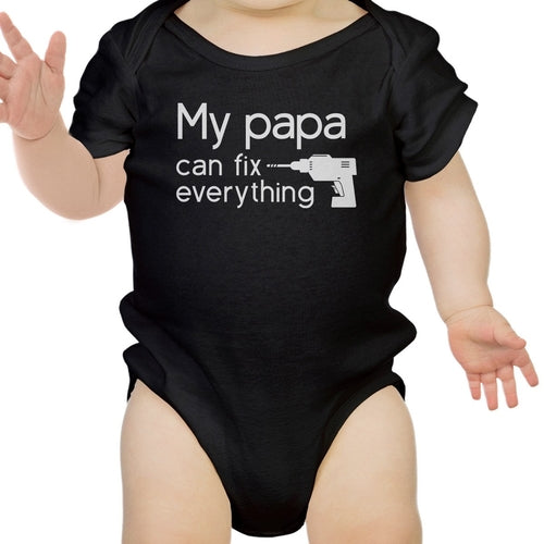 Black baby onesie with My Papa Fix design, made of 100% cotton, perfect unique father&
