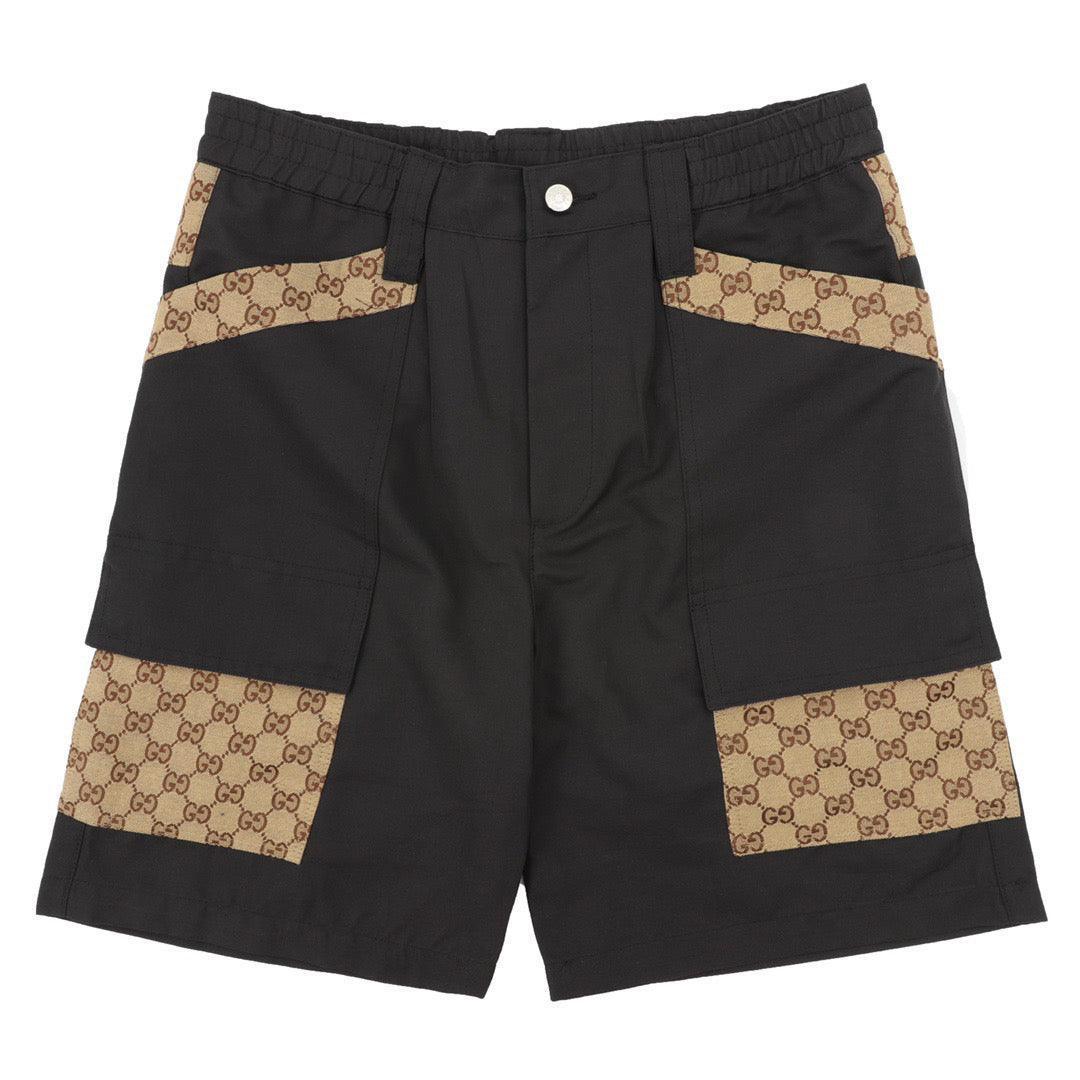Gucci Dark Grey Bermuda Shorts with GG Canvas Inserts in Cotton