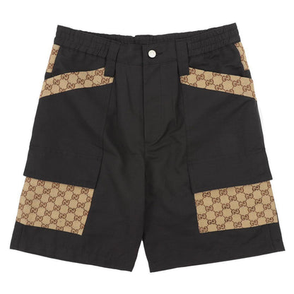 Gucci Dark Grey Bermuda Shorts with GG Canvas Inserts in Cotton