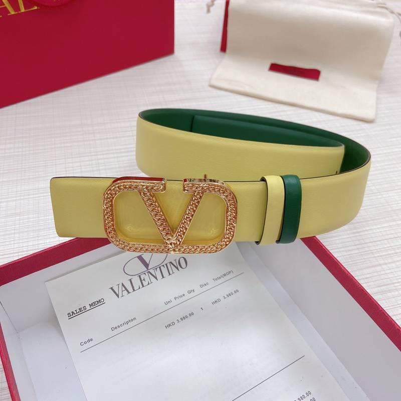 Valentino V logo Hammered Buckle Reversible Wide Signature Belt &