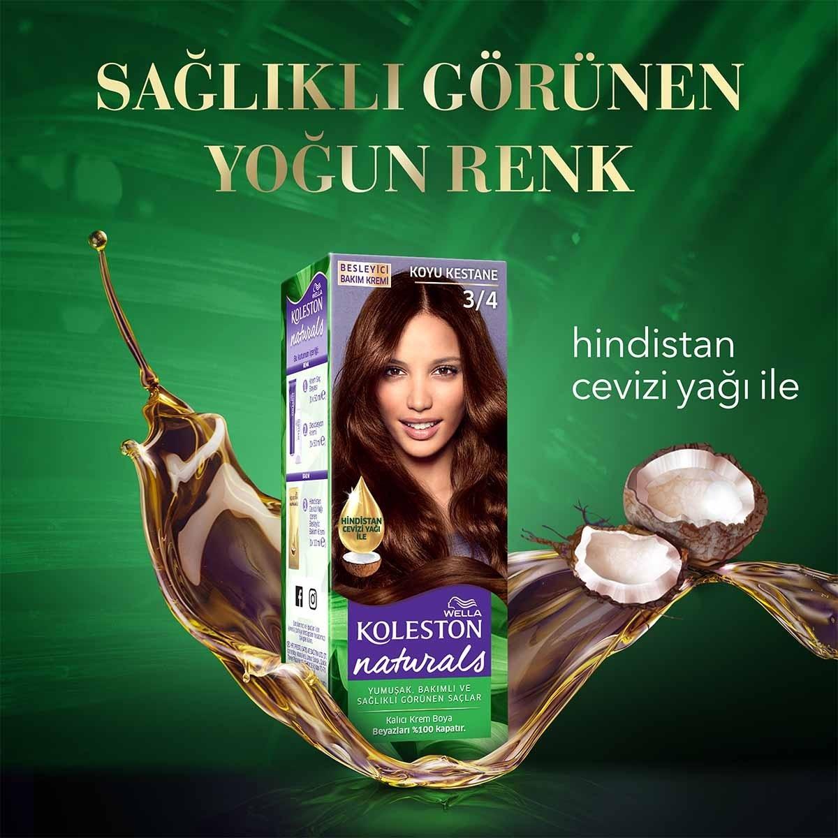 Wella Koleston Naturals Dark Brown Hair Dye - Perfect Gray Coverage &amp; Coconut Oil Nourishment for Intense Color