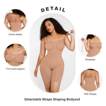 Abs-Controlling One-Piece Seamless Shaping Garment with Removable Shoulder Straps