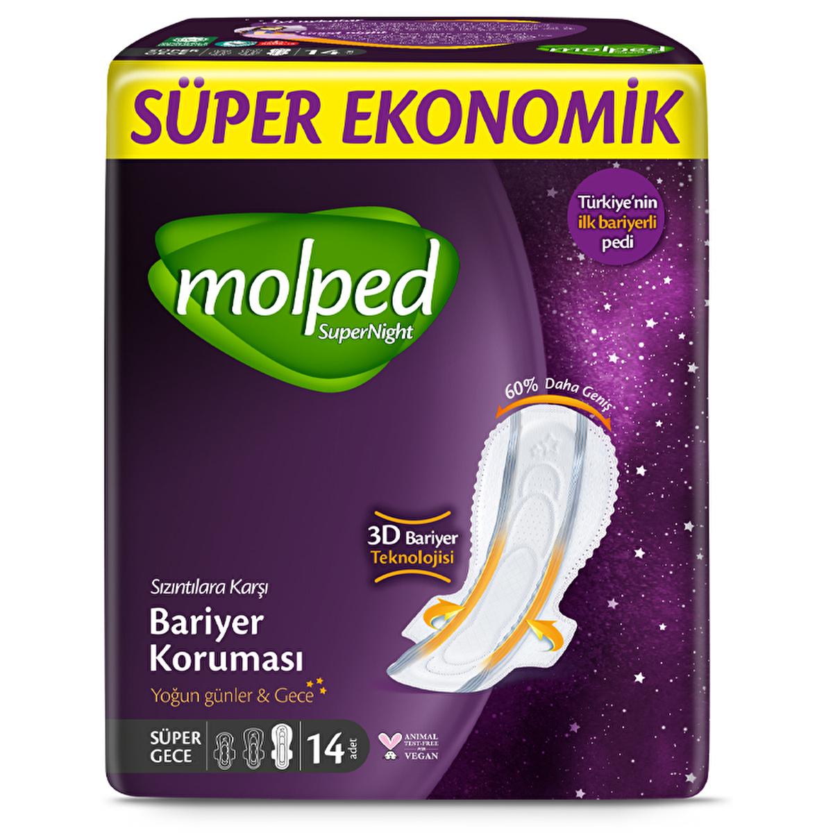 Molped Supernight: Super Night Overnight Sanitary Pads - Heavy Flow, Leak-Proof Protection &amp; Cotton Feel - 14 Count