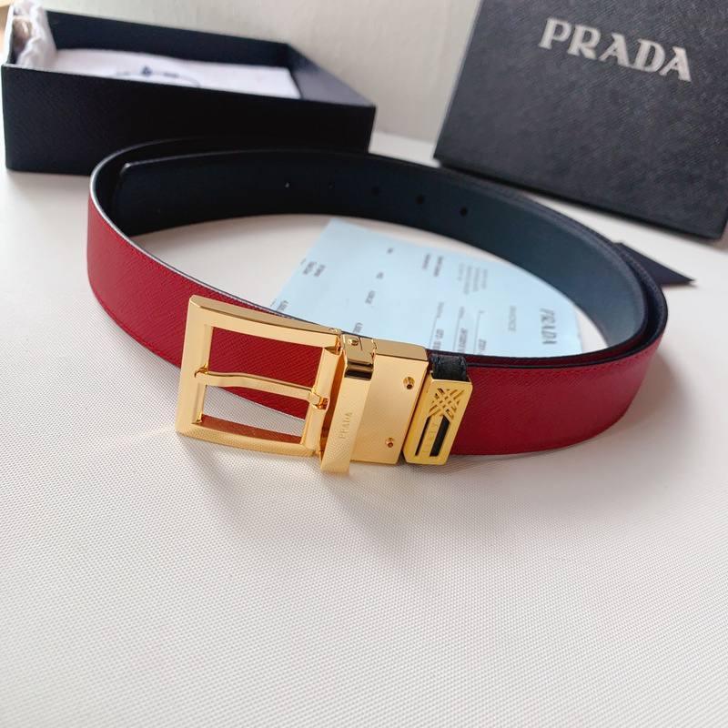 Prada Leather Reversible Belt With Triple Bucles &