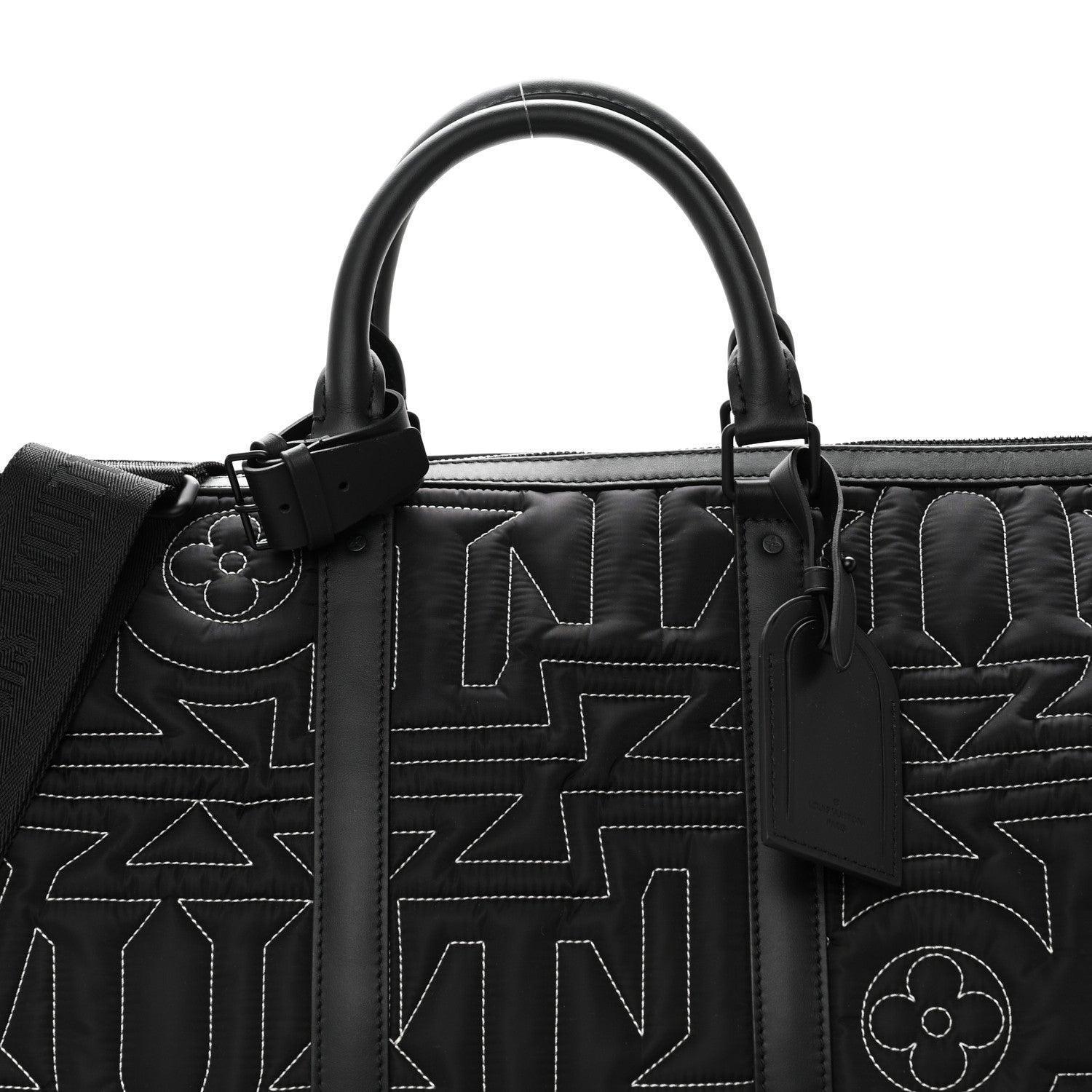 Louis Vuitton Nylon Embroidered Keepall Bandouliere 50 Black