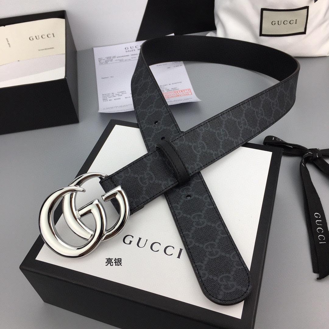 GUCCI Embellished coated-canvas and leather belt &