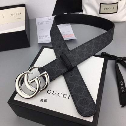 GUCCI Embellished coated-canvas and leather belt &