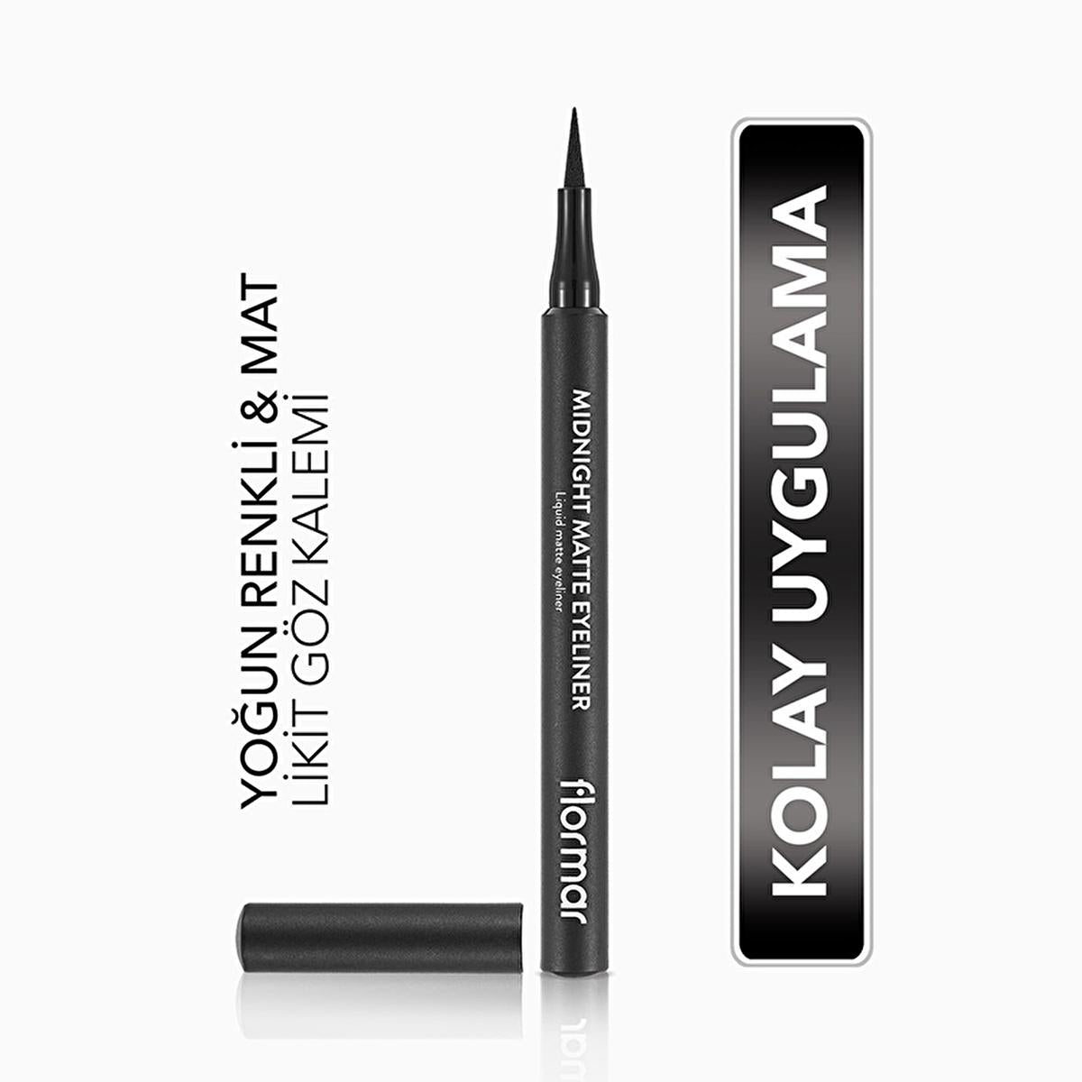 Flormar Liquid Eyeliner - Midnight Matte, Long-Lasting, Precise Application, Black