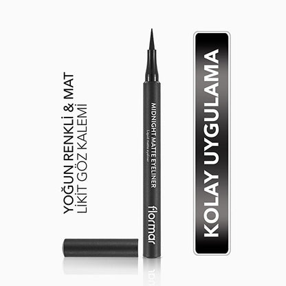 Flormar Liquid Eyeliner - Midnight Matte, Long-Lasting, Precise Application, Black