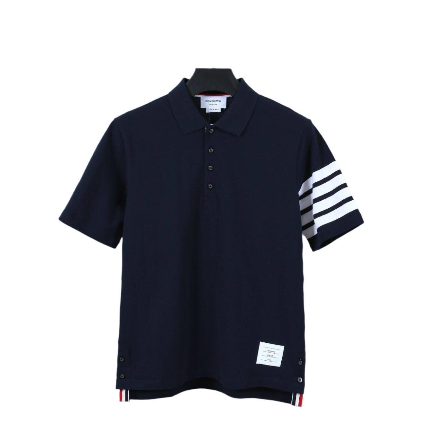 Thom Browne Navy Blue T-Shirt with Collar