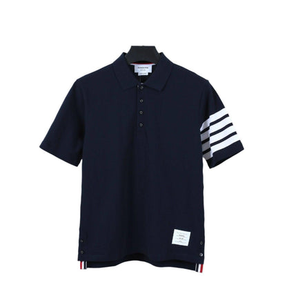 Thom Browne Navy Blue T-Shirt with Collar