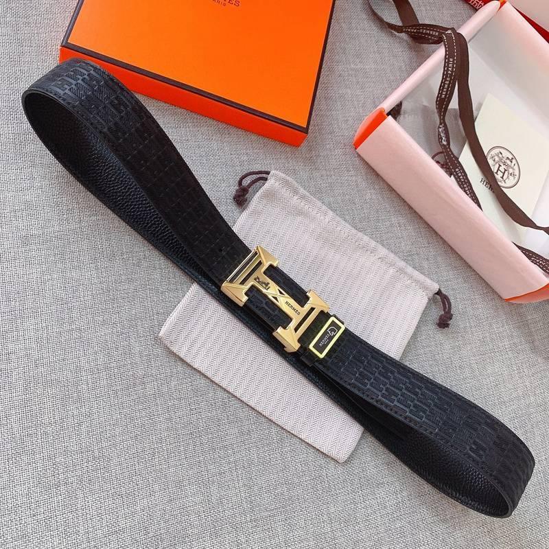 Hermès Black Leather Belt - Iconic Gold H Buckle for Men