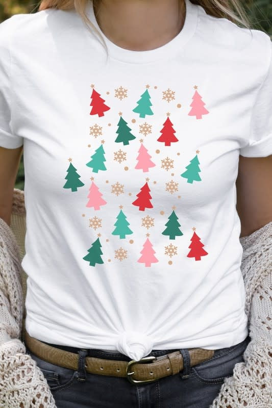 Christmas Tree Snowflake Sprinkles Graphic Tee - White