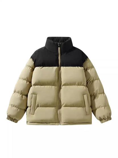 Contrast Color Stand Collar Cotton Jacket Waterproof Winter Coat