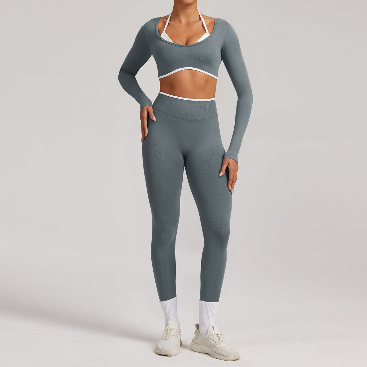 Seamless White Hemmed Yoga Suit for Women