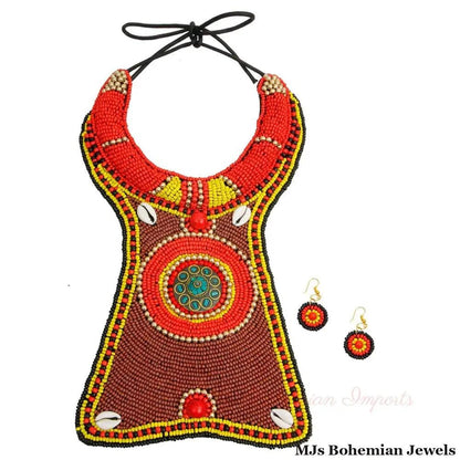 Beaded Cowrie Shell Collar Set