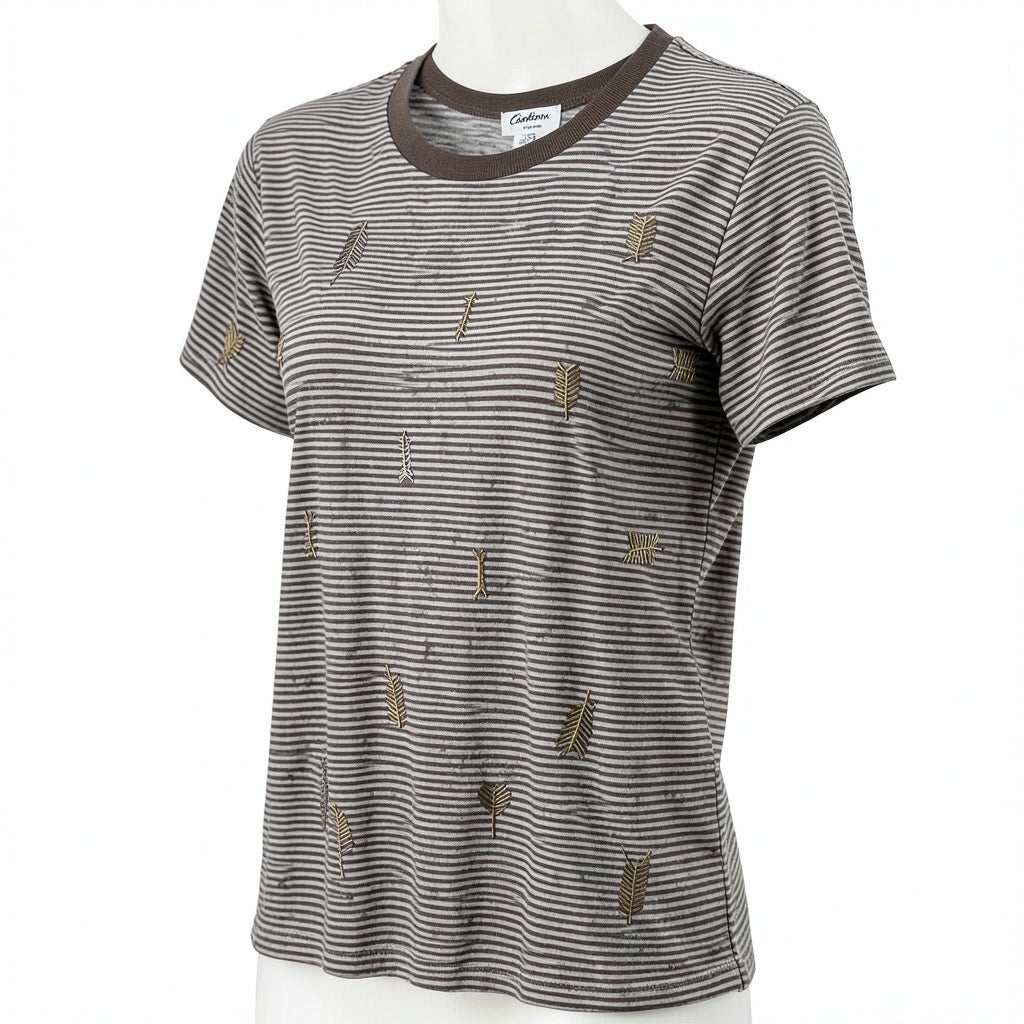 Carbon Copy Womens Striped Arrow-Embroidered Embellished T-Shirt, Size Medium