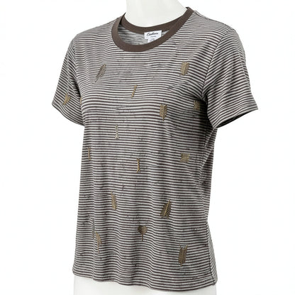 Carbon Copy Womens Striped Arrow-Embroidered Embellished T-Shirt, Size Medium
