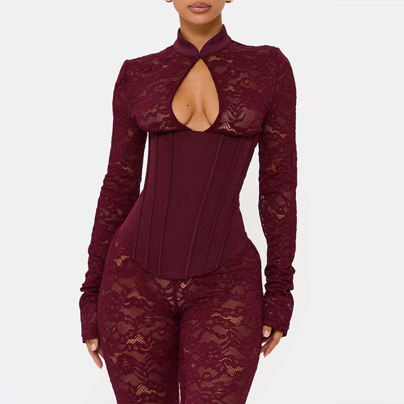 Elegant Lace-Up Bodycon Jumpsuit
