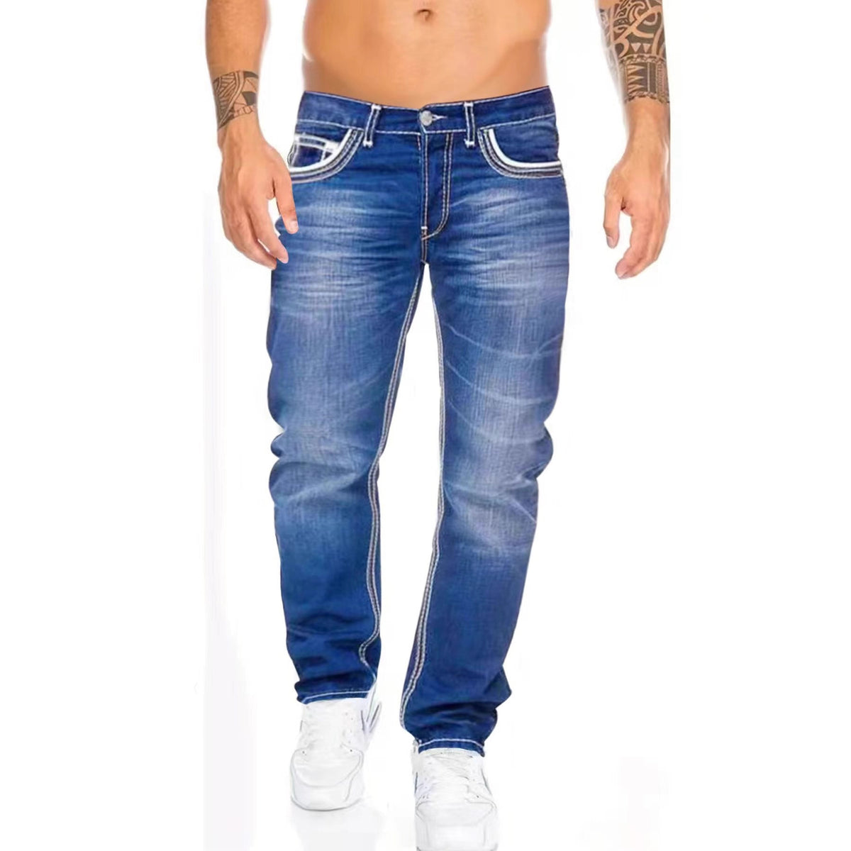 Mens Slim-Fit Double-Stitched Jeans
