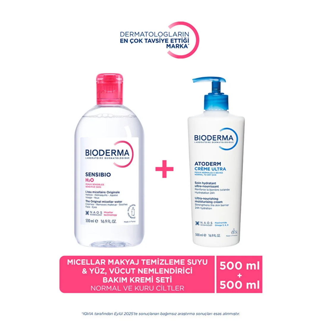 Bioderma Atoderm Cream &amp; Sensibio Micellar Water Set 2x500ml