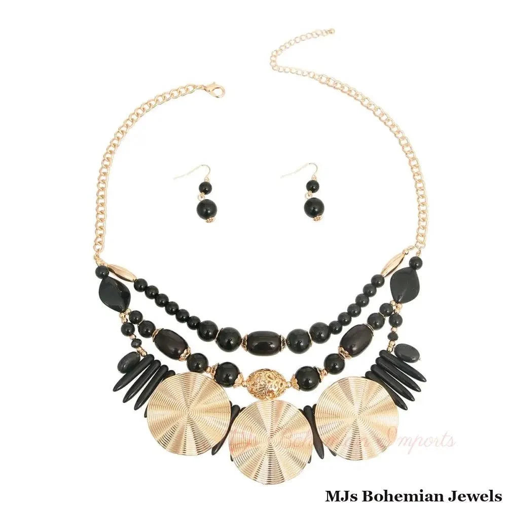 Black Acrylic Bead and Gold Set
