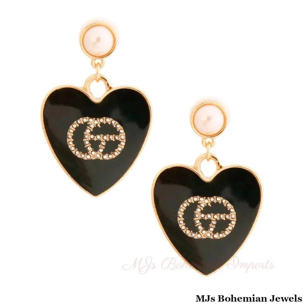 Black &amp; Gold Hearts Metal Drop Earrings