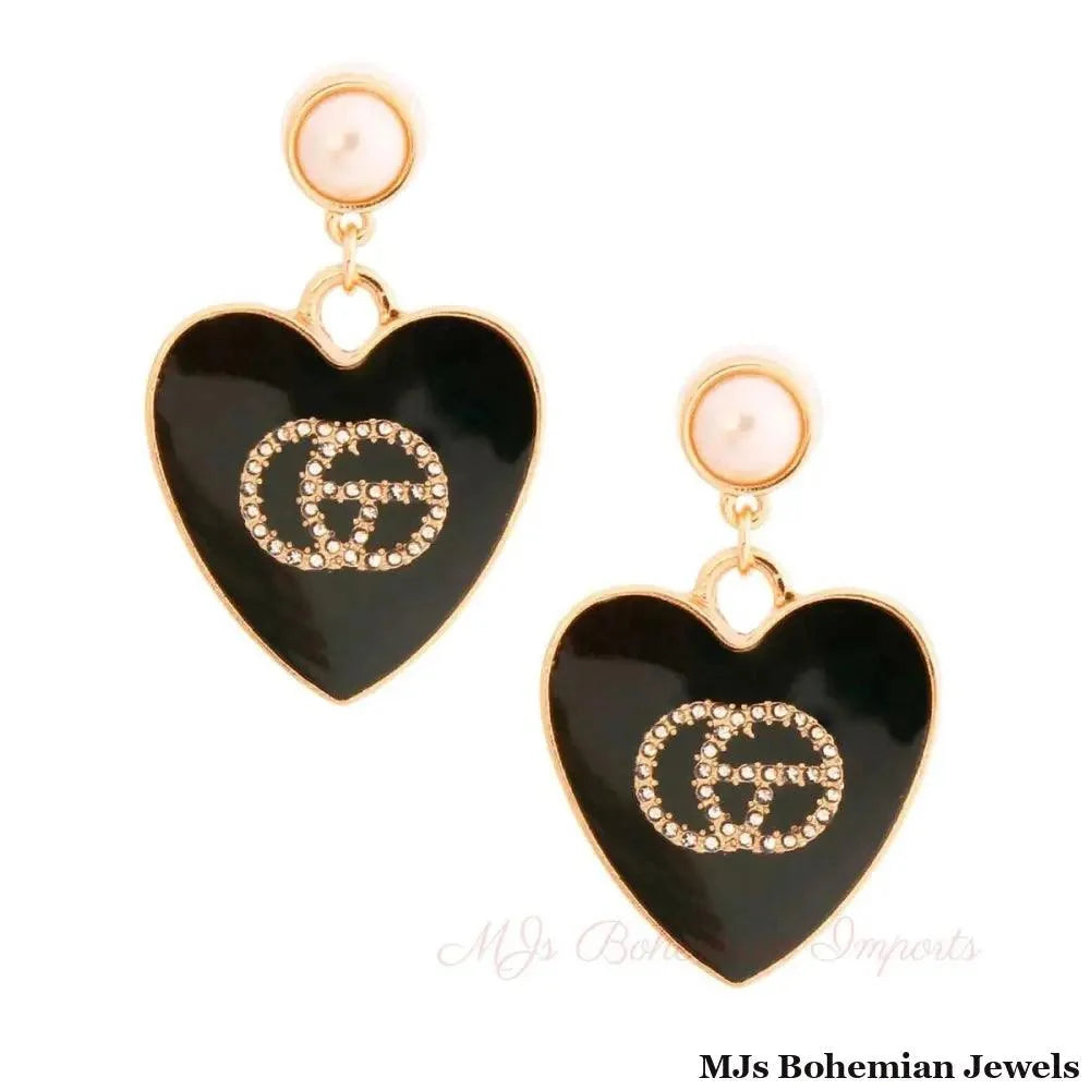 Black &amp; Gold Hearts Metal Drop Earrings