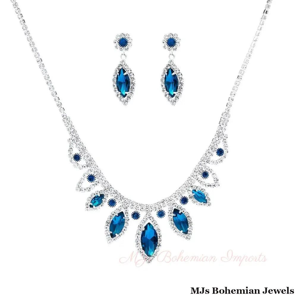 Blue Marquise Crystal Silver Set