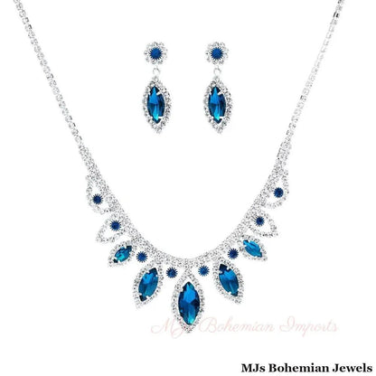 Blue Marquise Crystal Silver Set