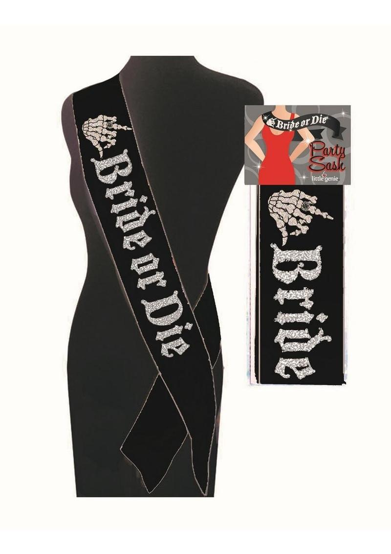 Bride or Die Party Sash Black Satin with Silver Glitter