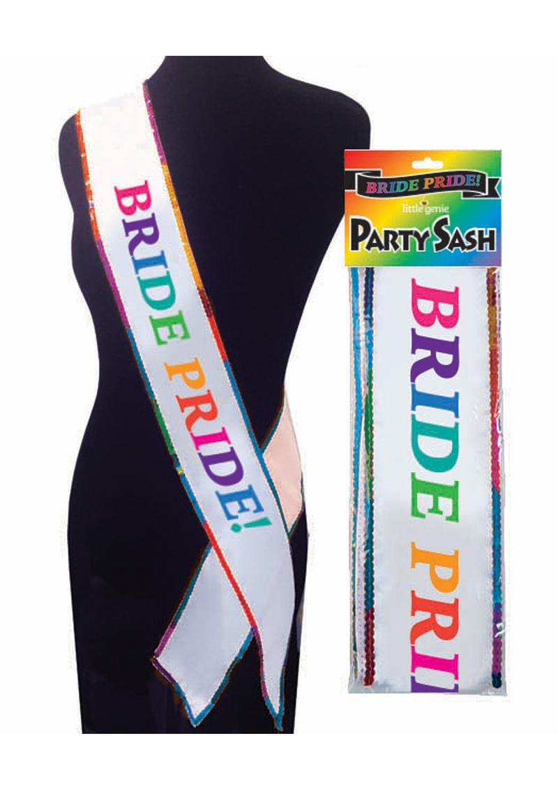 Bride Pride Party Sash White with Rainbow Design