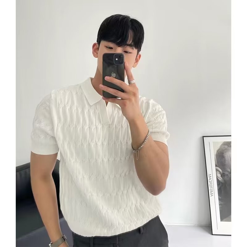 Mens Knitted Short Sleeve Polo Shirt