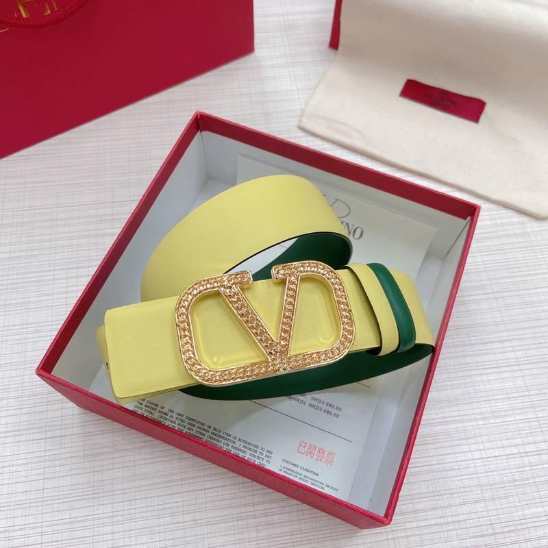 Valentino V logo Hammered Buckle Reversible Wide Signature Belt &