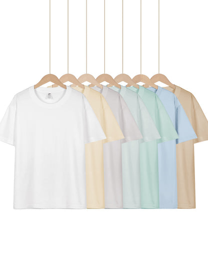 All-Match Crewneck Shoulder Top Solid Color Half-Sleeve
