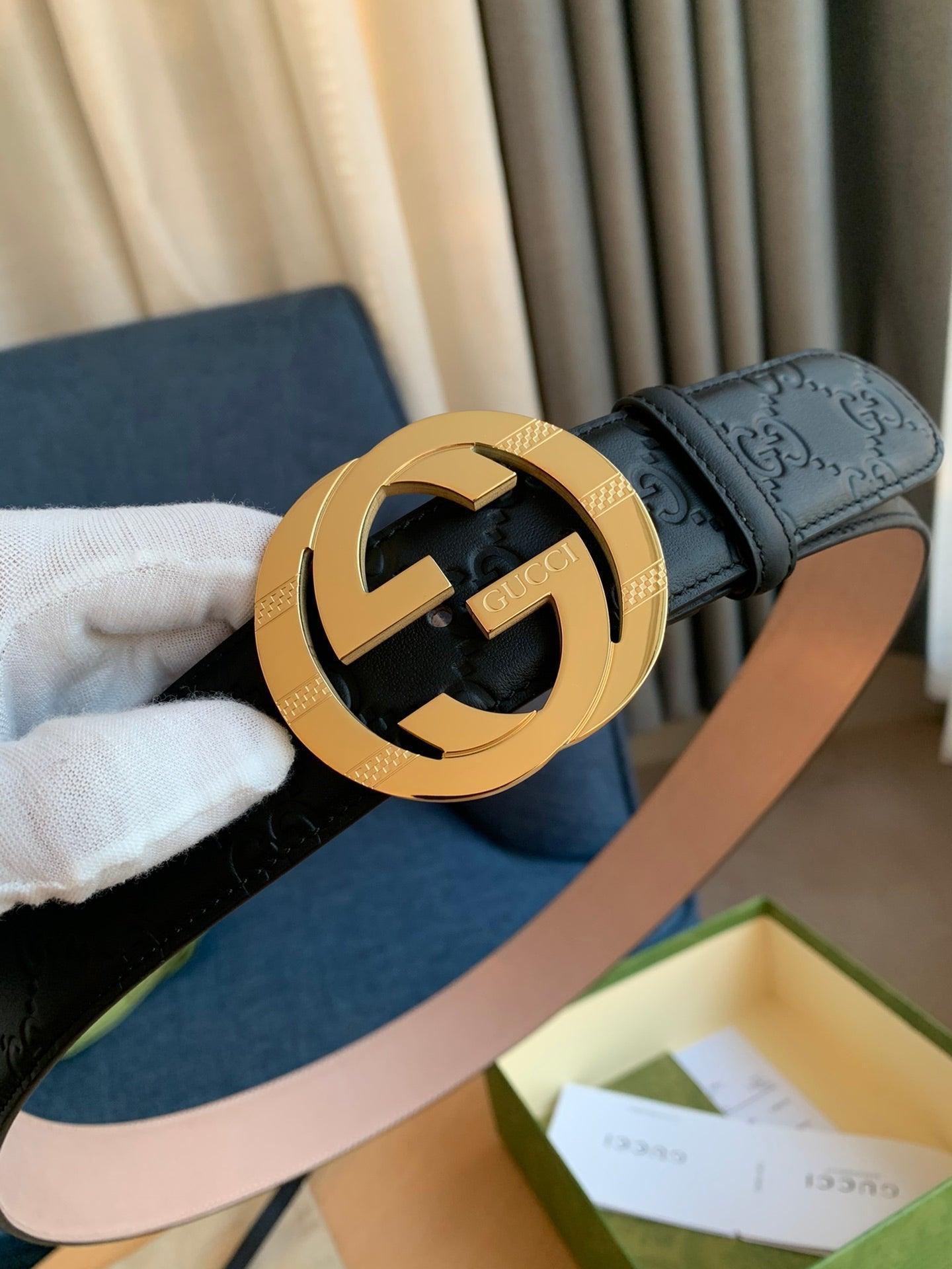 GUCCI Embellished coated-canvas and leather belt &