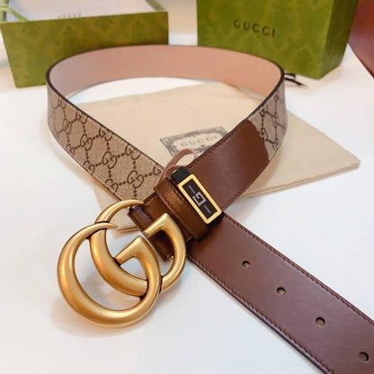 GUCCI Embellished coated-canvas and leather belt &
