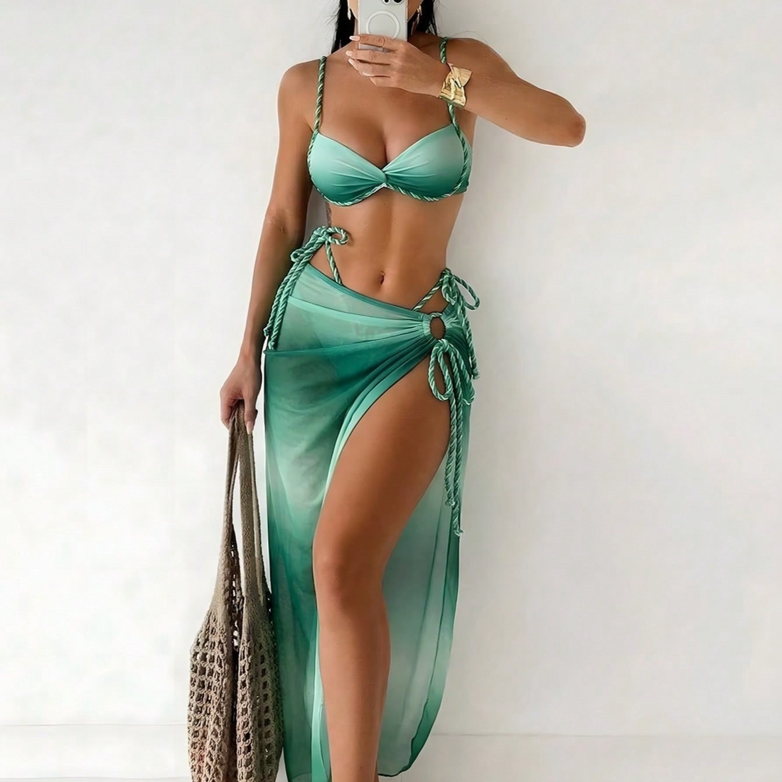 Gradient Tie-Dye Bikini with Skirt