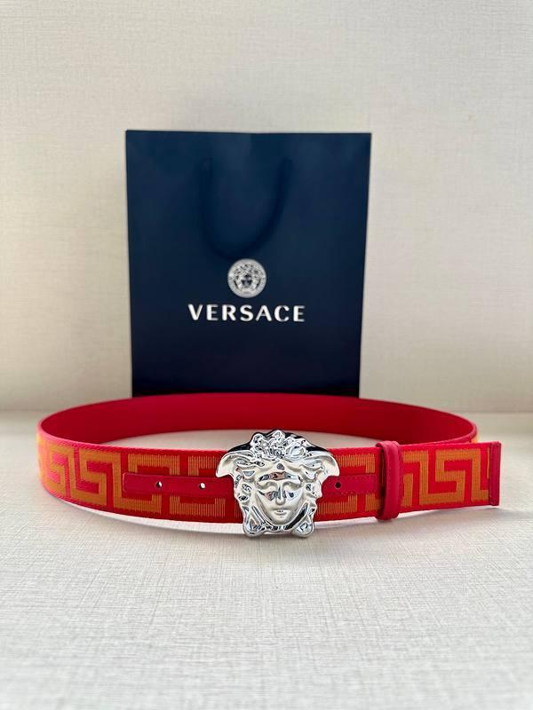 VERSACE La Medusa La Greca Belt In Red Silver
