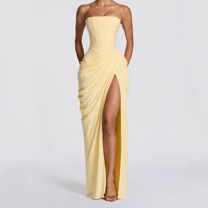 Asymmetrical Pleated Strapless Dress