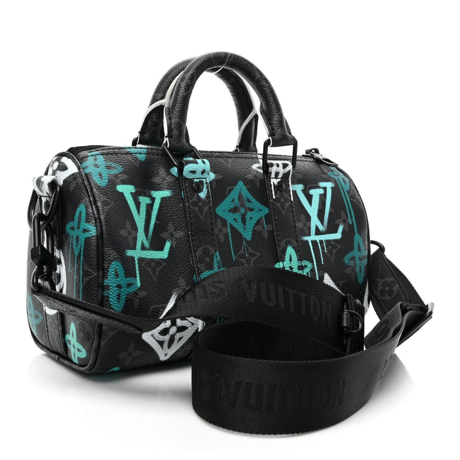 Louis Vuitton Monogram Eclipse LV Graffiti Keepall Bandouliere 25 &