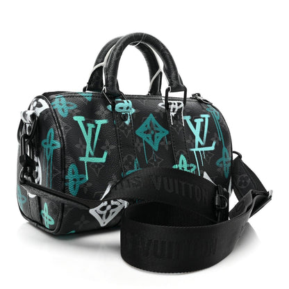 Louis Vuitton Monogram Eclipse LV Graffiti Keepall Bandouliere 25 &