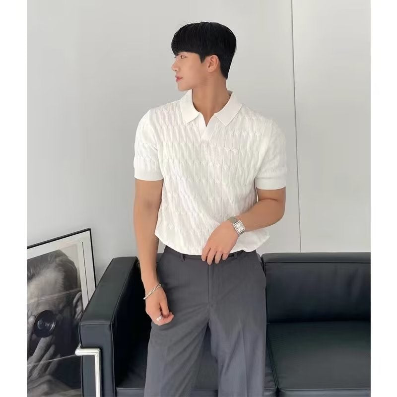 Mens Knitted Short Sleeve Polo Shirt