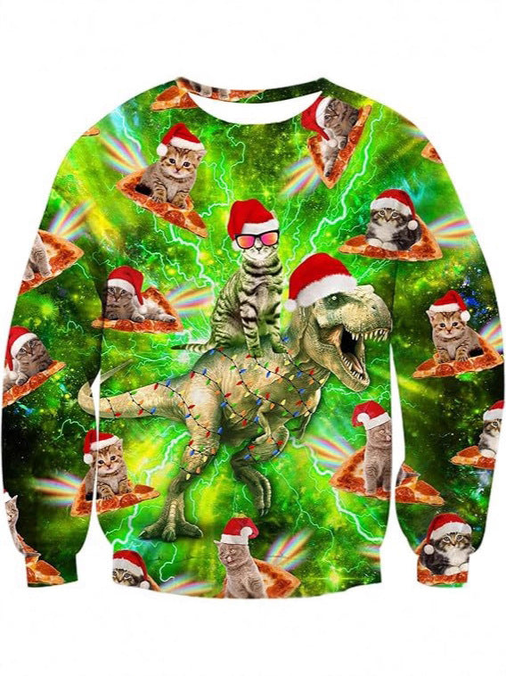 Animal Christmas Print Pullover Sweatshirt