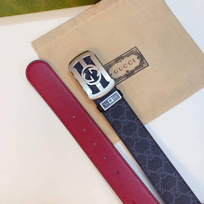 GUCCI Embellished coated-canvas and leather belt