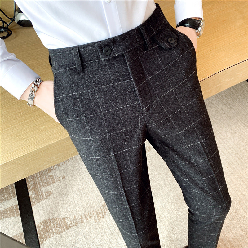 Korean Style British Classic Checkered Elegant Slim Fit Men&
