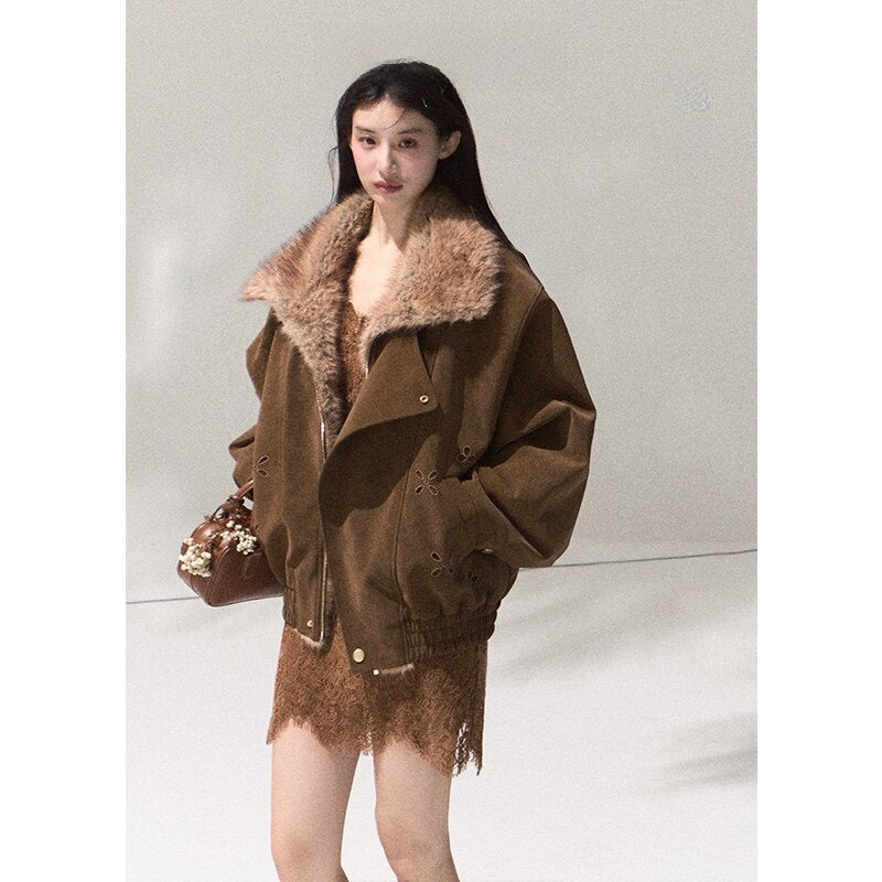 Womens Faux Fur Collar Winter Coat